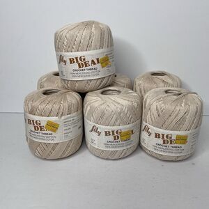 LOT Of 7  Lily Big Deal Cotton Crochet Thread 3 Ply Ecru #2460  Size 5 **FLAW**